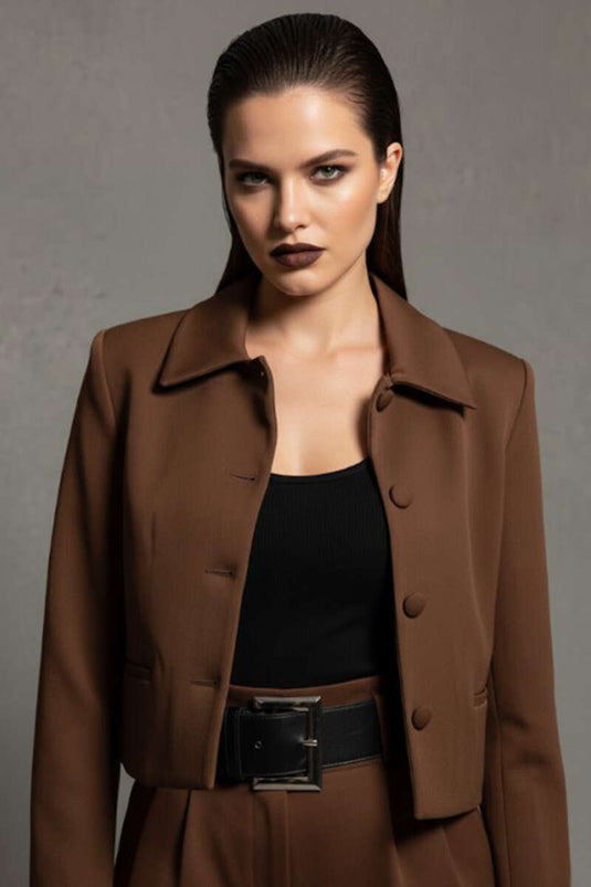 Button-down Jacket with Faux Pockets, Coffee