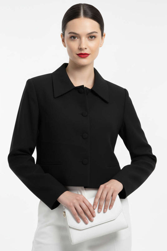 Sahte Cepli Düğmeli Ceket Siyah