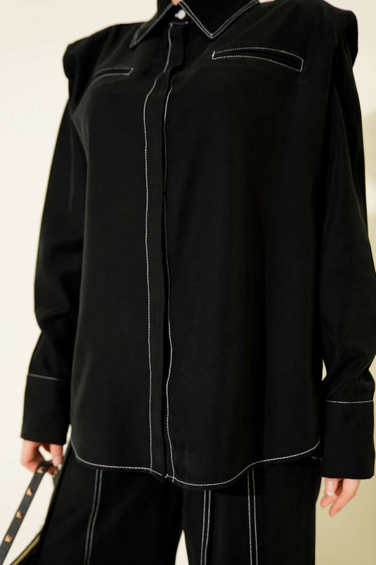 Costume deux pièces avec fausse poche et patte de boutonnage dissimulée, noir