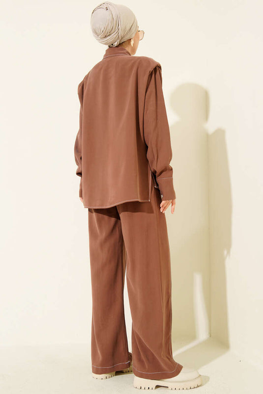 Two Piece Suit with Fake Pocket and Hidden Placket