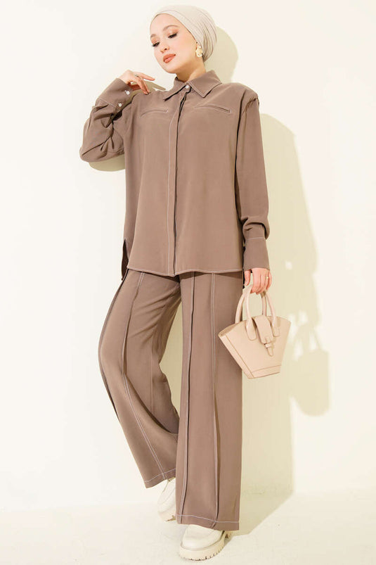 Two-piece Mink Suit with Fake Pocket and Hidden Placket