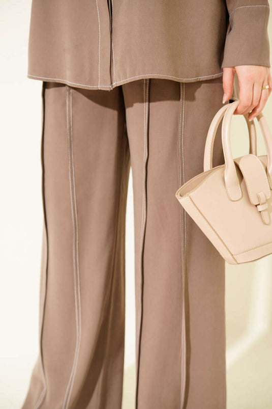 Two-piece Mink Suit with Fake Pocket and Hidden Placket