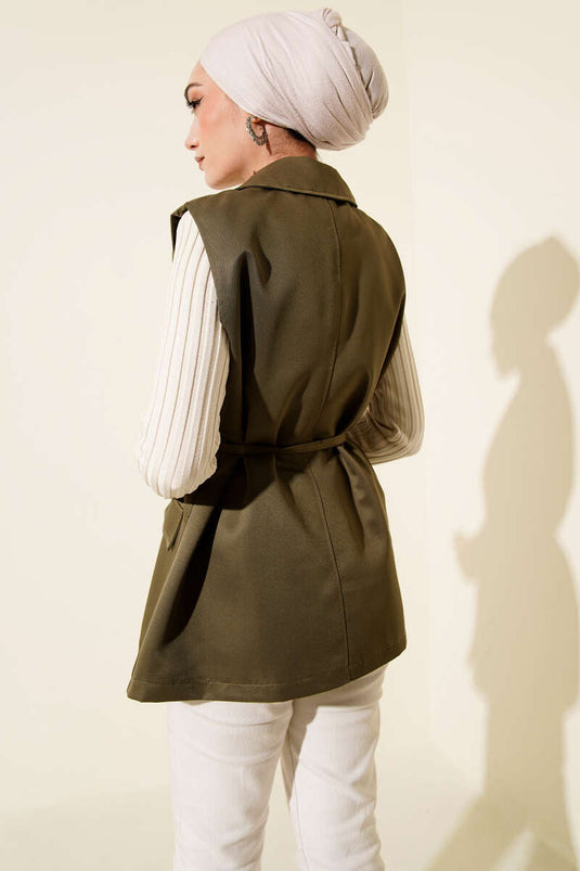 Gilet à fausses poches avec ceinture en corde kaki