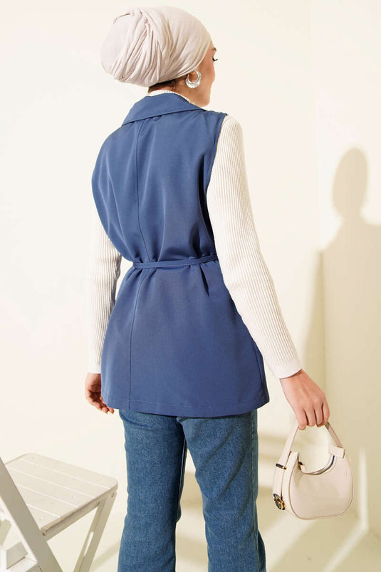 Gilet à fausses poches avec ceinture en corde Indigo