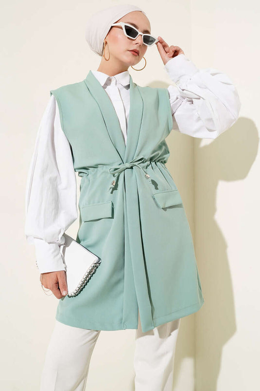 Sahte Cepli Tünelli Yelek Çağla Yeşili