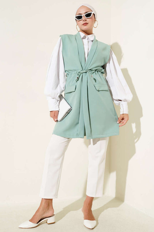 Sahte Cepli Tünelli Yelek Çağla Yeşili