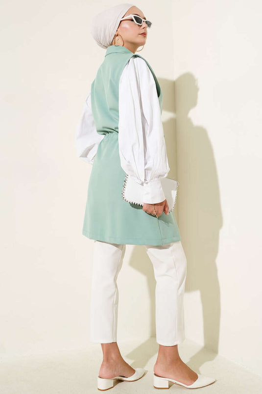 Sahte Cepli Tünelli Yelek Çağla Yeşili