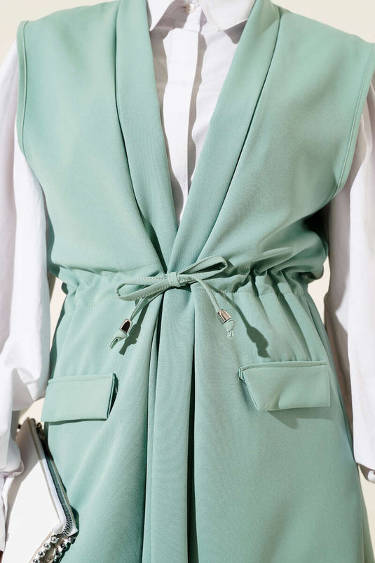 Sahte Cepli Tünelli Yelek Çağla Yeşili