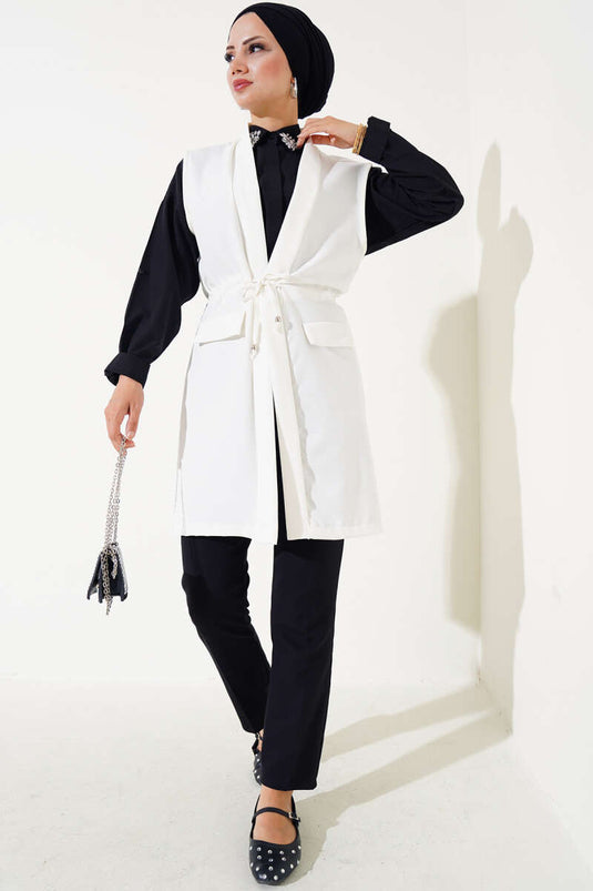 Fake Pocket Tunnel Vest Ecru