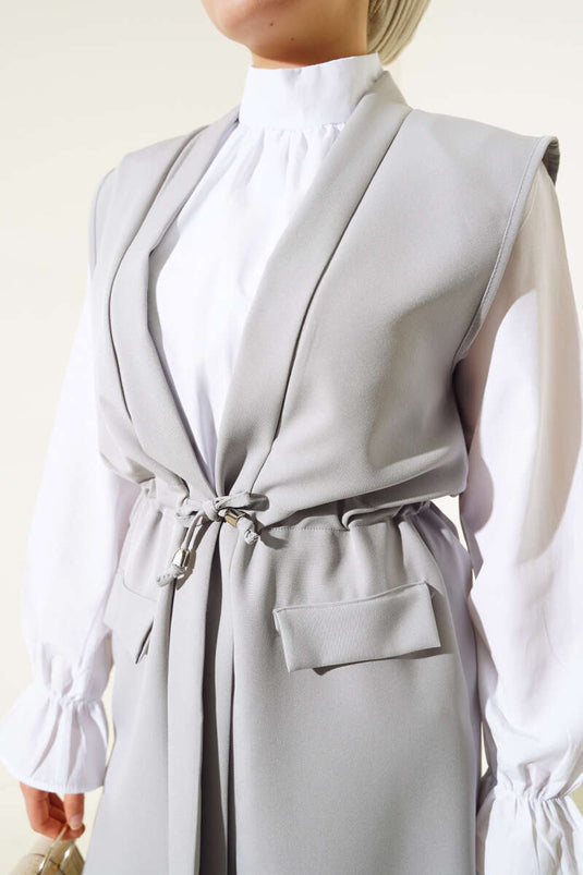 Sahte Cepli Tünelli Yelek Gri