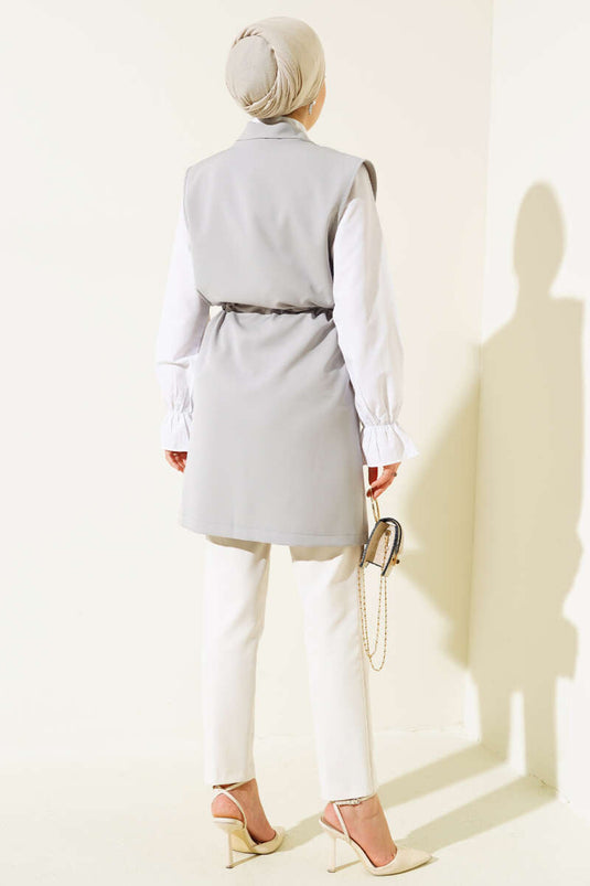 Sahte Cepli Tünelli Yelek Gri