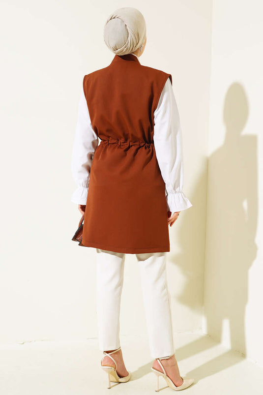 Sahte Cepli Tünelli Yelek Kahve