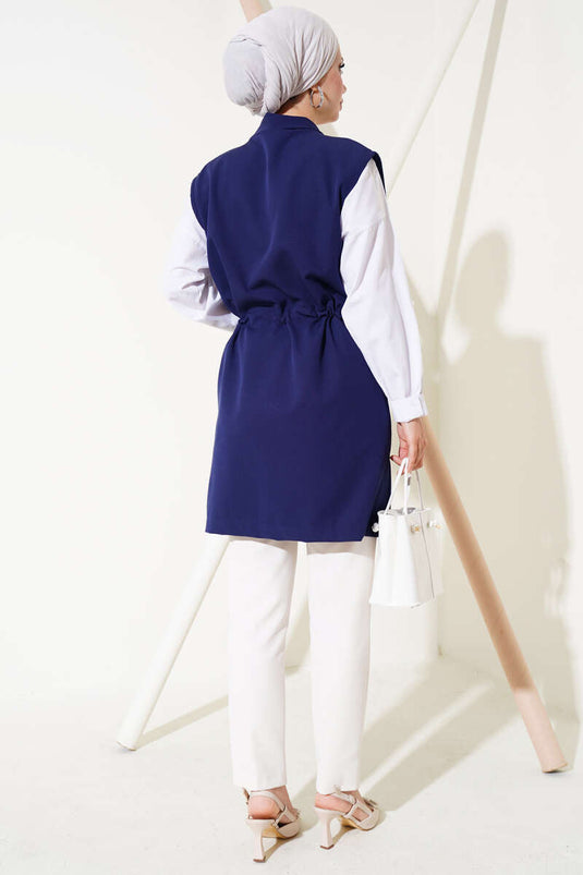 Tunnel Vest with Fake Pockets Navy Blue