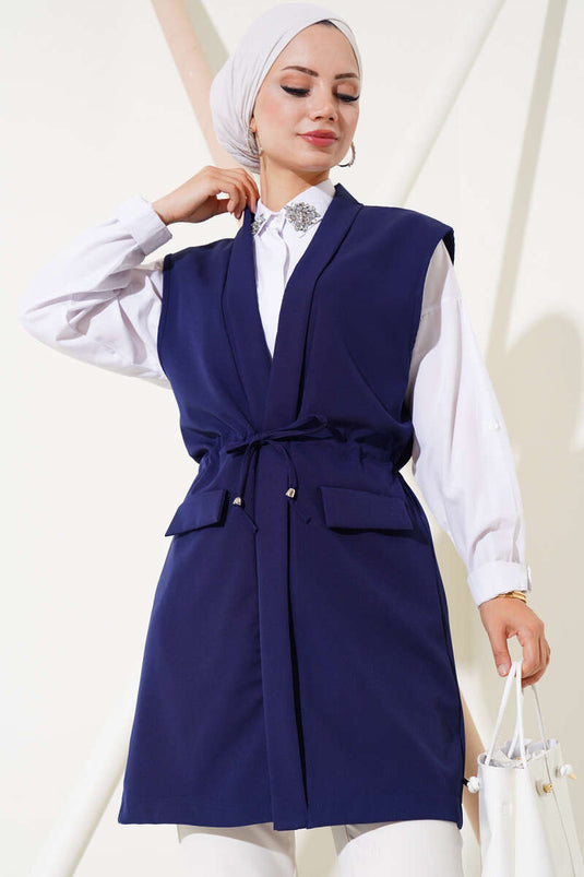 Tunnel Vest with Fake Pockets Navy Blue