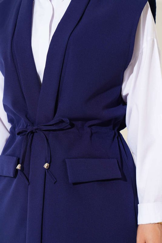 Tunnel Vest with Fake Pockets Navy Blue