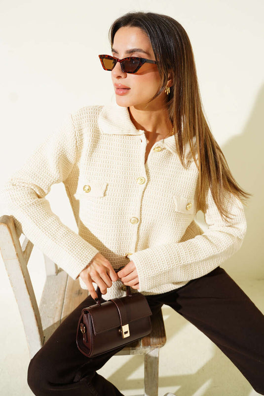 كارديجان من التويد بجيوب صناعية، بيج