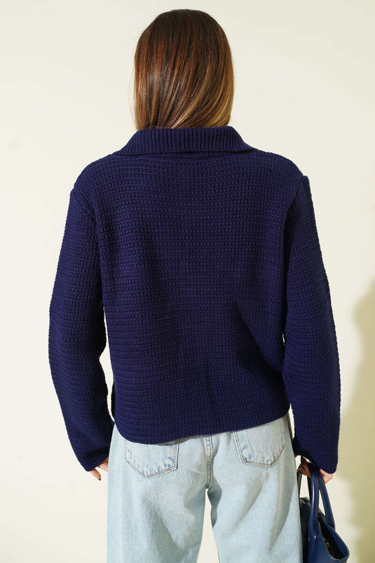 Gilet en tweed bleu marine avec fausses poches