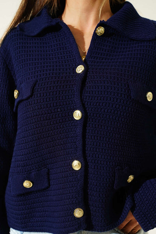 Gilet en tweed bleu marine avec fausses poches