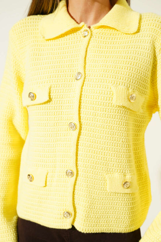 Sahte Cepli Tüvit Triko Hırka Sarı