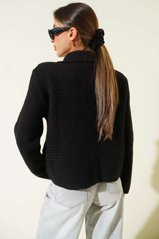 Gilet en tweed noir à fausses poches