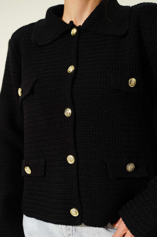 كارديجان أسود من التويد بجيوب صناعية