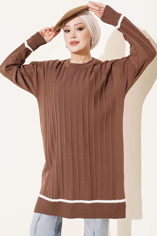Beige Mercerized Tunika Mit Sakal-Details