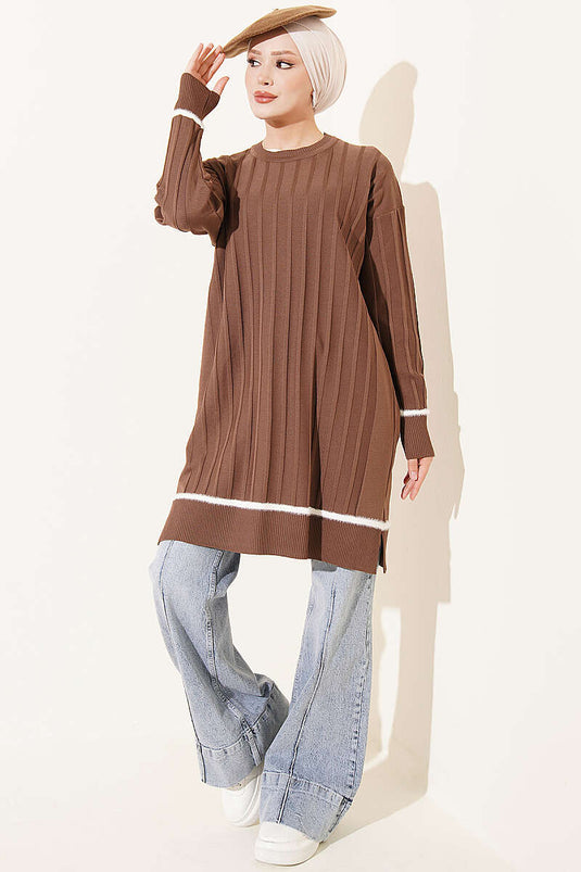 Beige Mercerized Tunika Mit Sakal-Details