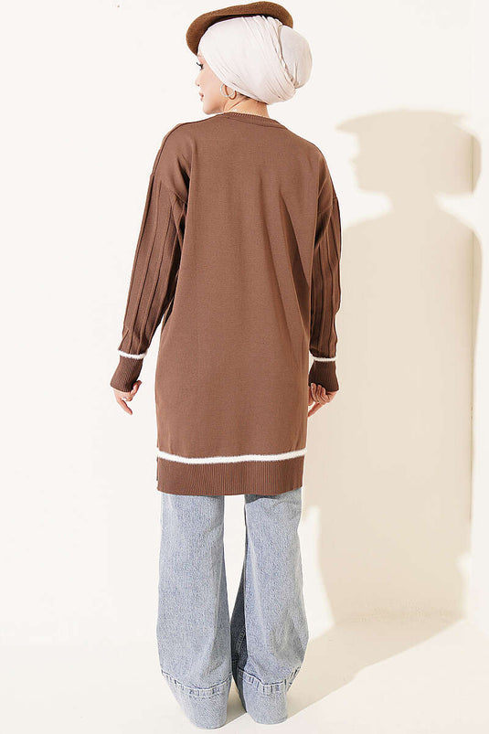 Beige Mercerized Tunika Mit Sakal-Details