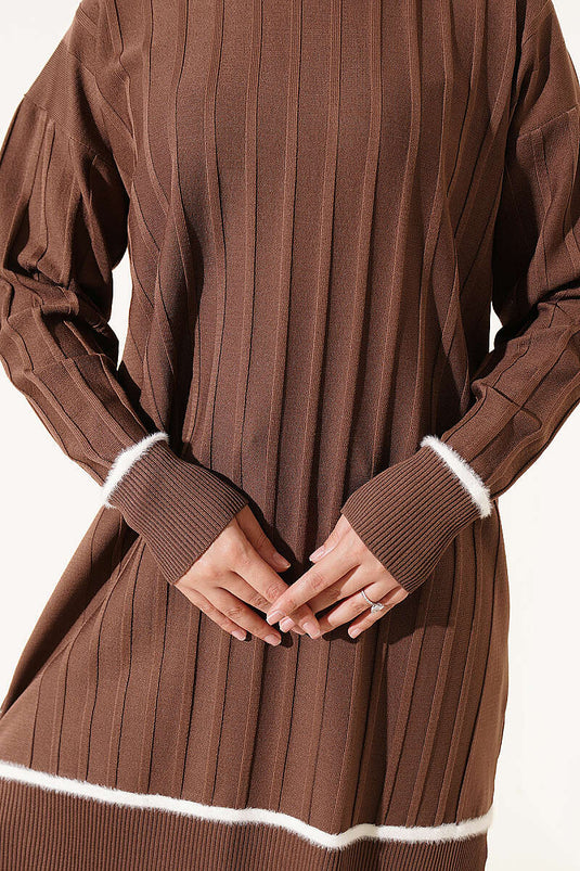 Beige Mercerized Tunika Mit Sakal-Details