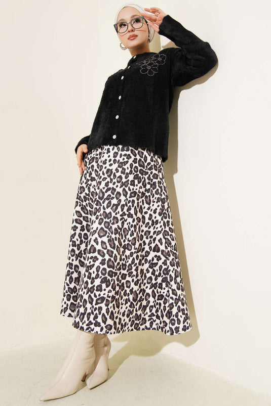 Sakallı Çiçek Motifli Hırka Siyah