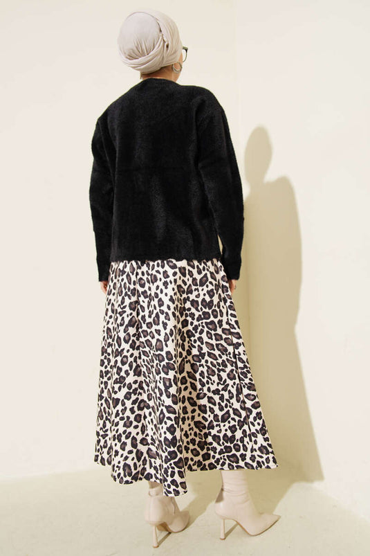 Sakallı Çiçek Motifli Hırka Siyah