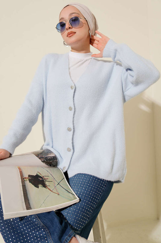 كارديجان بأزرار ملتحية أزرق فاتح