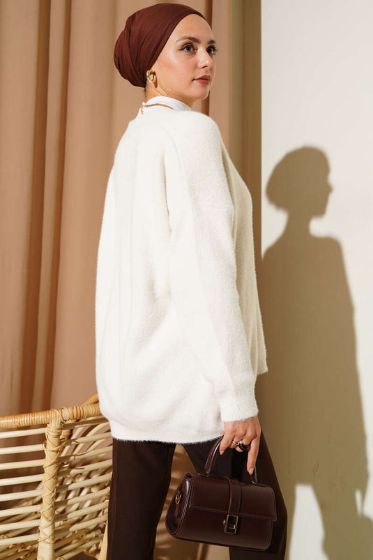 Bearded Buttoned Cardigan Stone