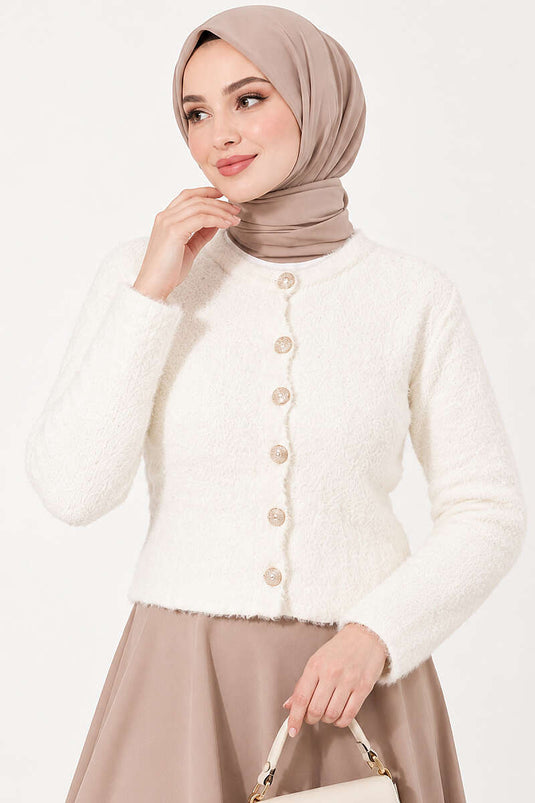 Kurzknit Mit Knöpfen In Ecru