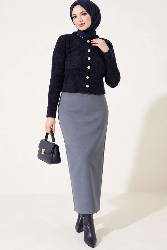 Cardigan Corto Con Bottoni Blu Navy E Tasche