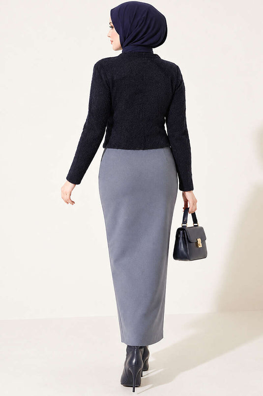 Cardigan Corto Con Bottoni Blu Navy E Tasche