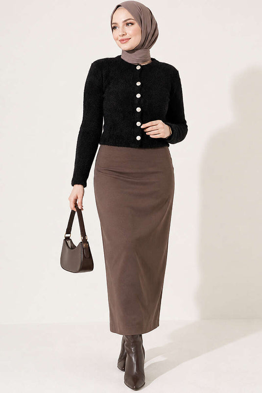 Cardigan Corto Nero Con Bottoni E Tasche