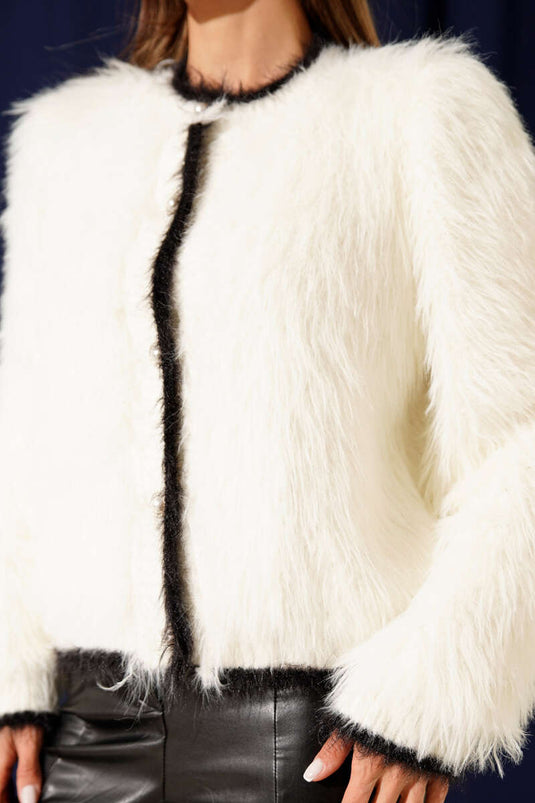 Bearded Cardigan with Gold Buttons, Ecru