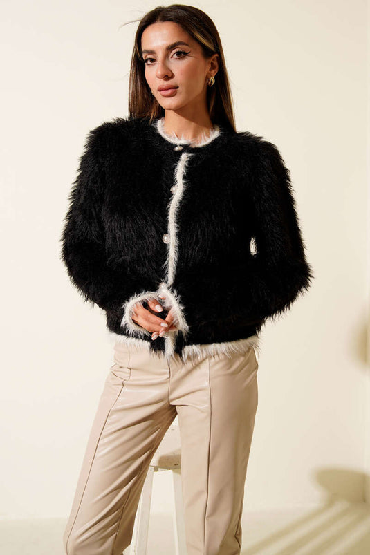 Sakallı Gold Düğmeli Hırka Siyah