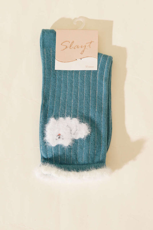 Sakallı Kadın Soket Çorap Mavi