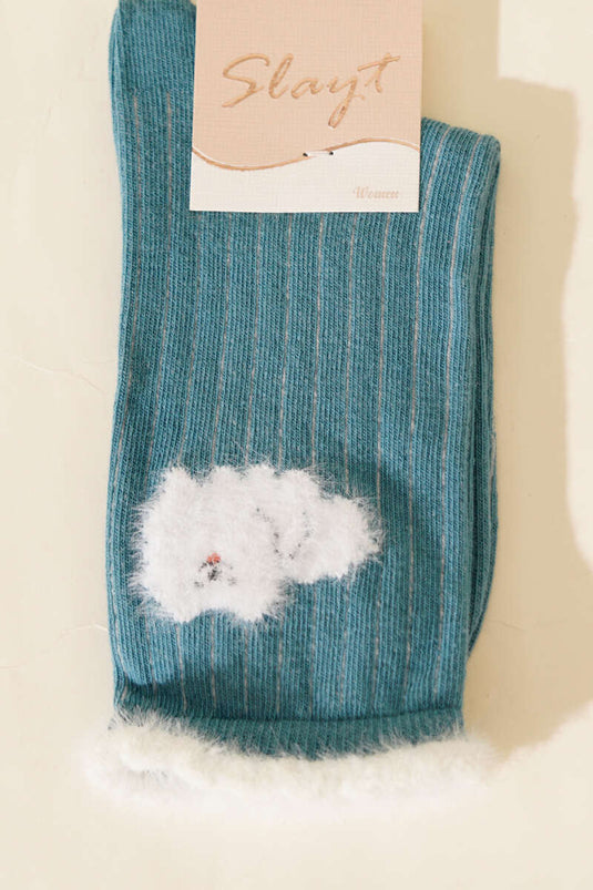 Sakallı Kadın Soket Çorap Mavi