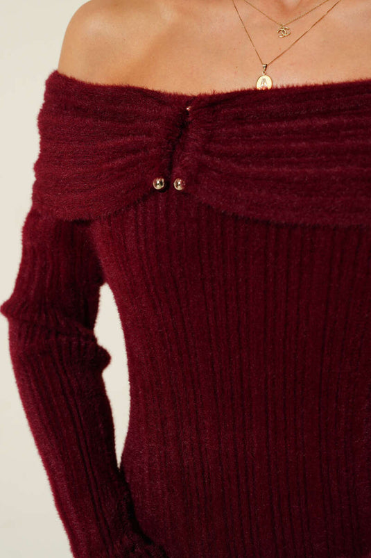 Sakallı Madonna Yaka Kazak Bordo