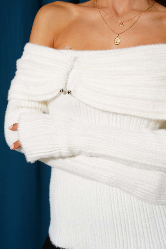 Bearded Madonna Collar Sweater, Ecru