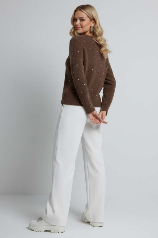 Bearded Stone Detail Sweater, Brown