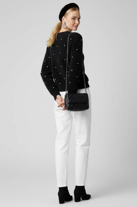 Sakallı Taş Detaylı Kazak Siyah