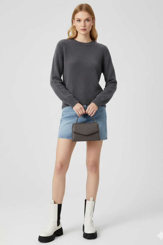 Bearded Knit Sweater, Smoke Grey