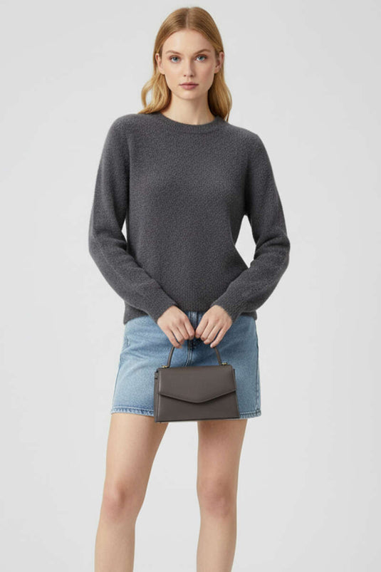 Bearded Knit Sweater, Smoke Grey