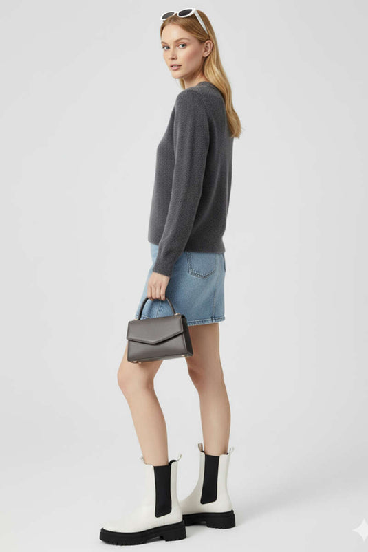 Bearded Knit Sweater, Smoke Grey