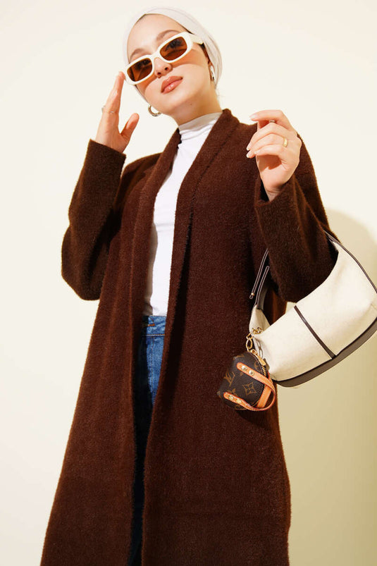 Sakallı Uzun Hırka Kahve