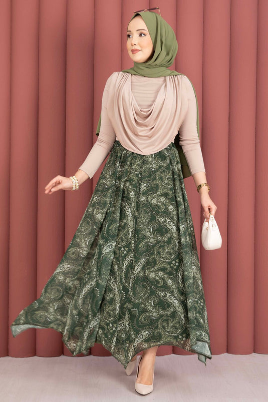Foulard motif jupe asymétrique en chiffon kaki